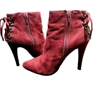 Stiletto Ankle Boots Faux Suede Lace Backs Women’s Size 6